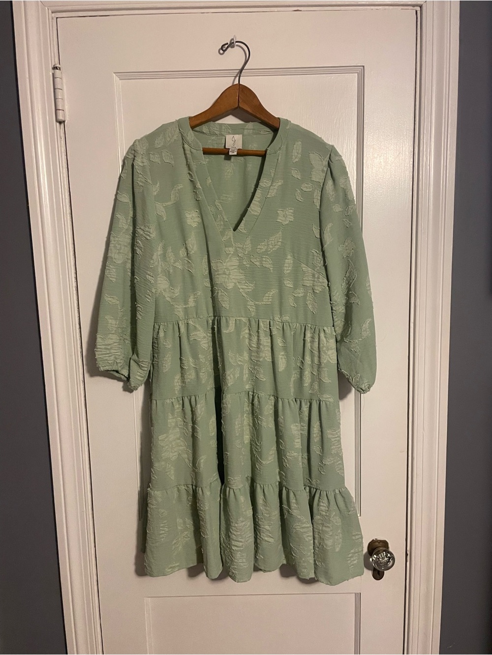 Joie sage green floral jacquard babydoll dress Womens Sz M